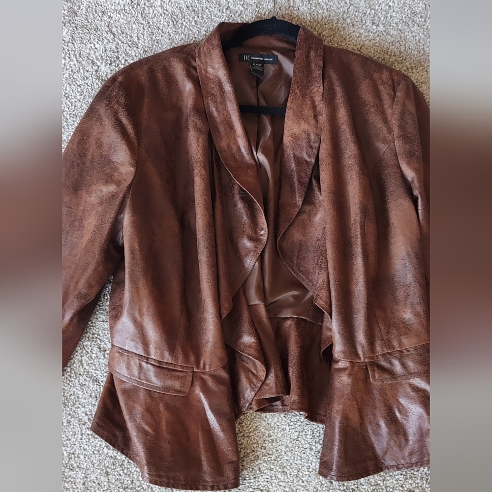 INC Peplum Faux Leather Blazer